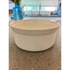 Apilco France White Porcelain Ribbed Soufflé Dish - 8" Round Baking Casserole